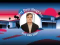 Gus Van Sant, "Next Door Neighbor". W jego oczach widać niepokój ostatnich dni. Stylizowana grafika z palmami i domami.