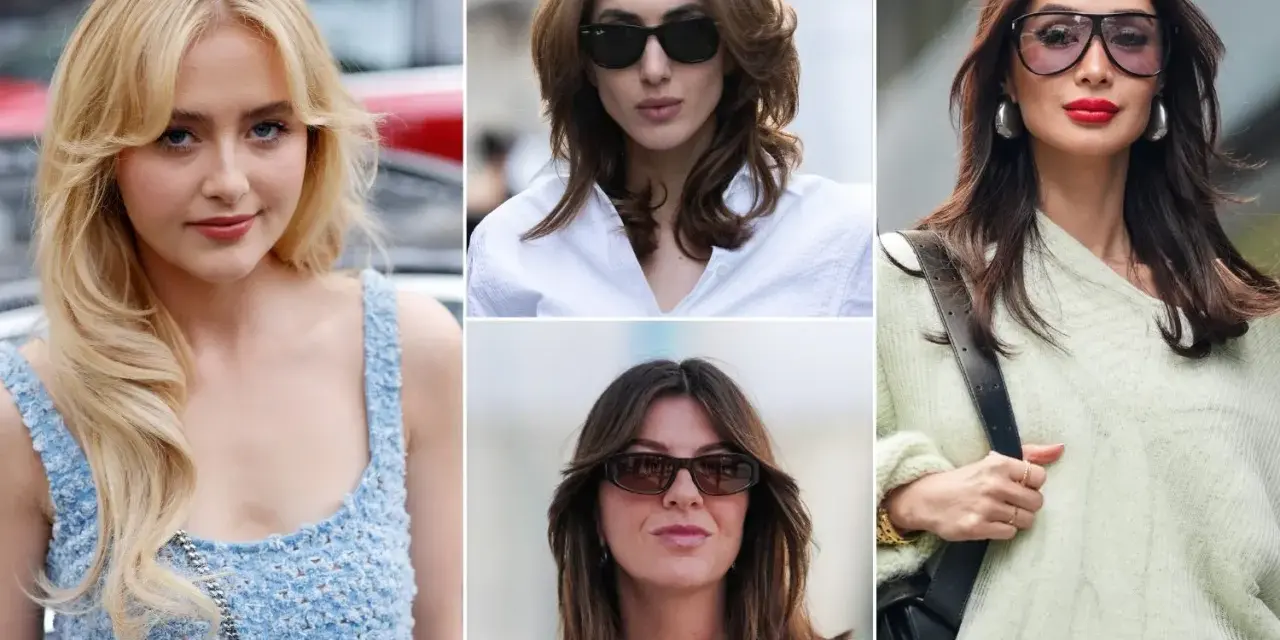 Kolaż zdjęć kobiet z różnymi fryzurami i grzywkami w stylu Hollywood.