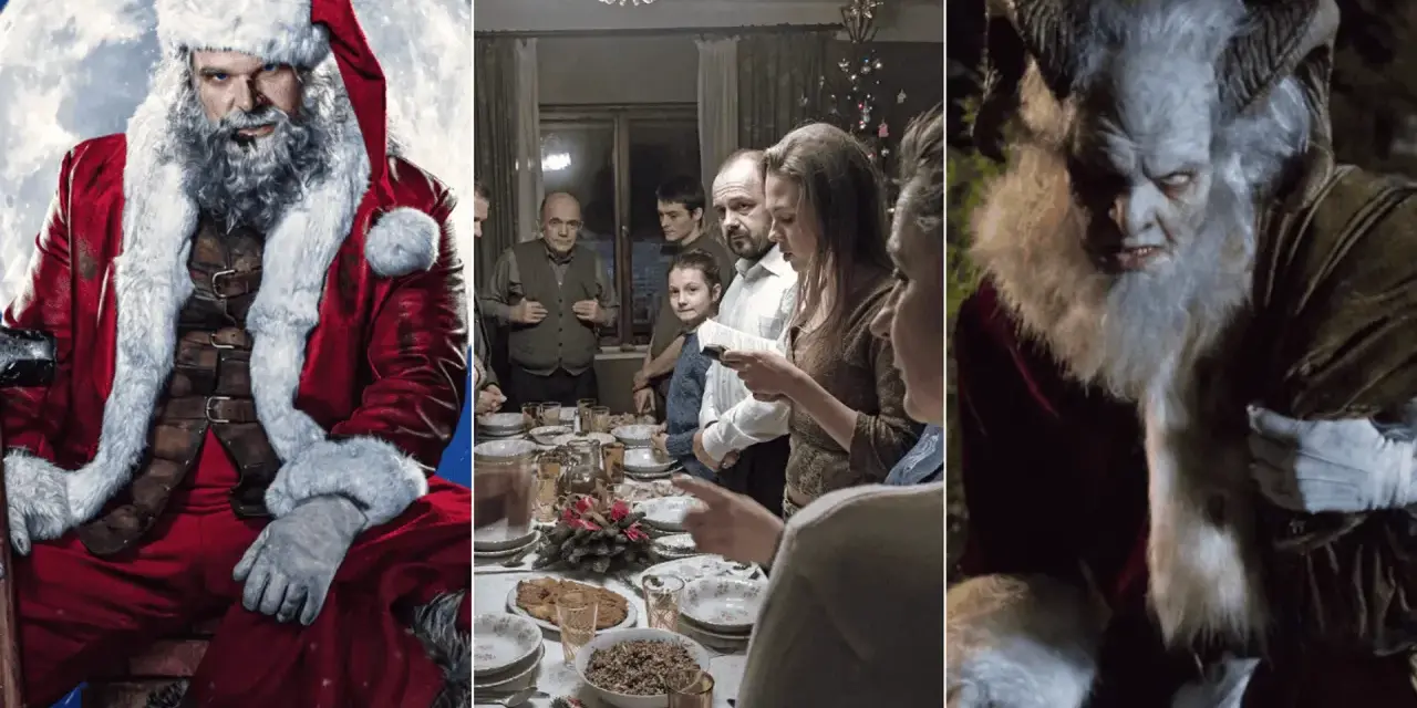 Mikołaj Roznerski w filmach: groźny Święty Mikołaj, wigilijna kolacja i demoniczny Krampus.