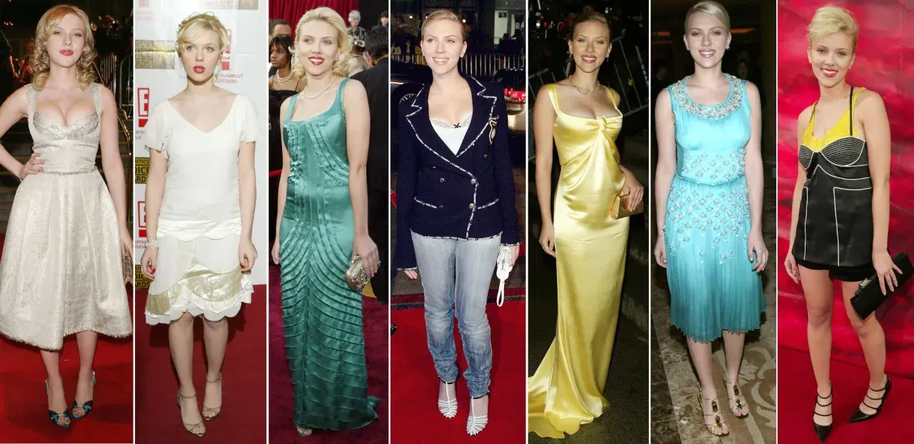 Scarlett Johansson w różnych kreacjach na czerwonym dywanie. Jej wzrost to 160 cm.