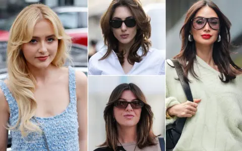 Kolaż zdjęć kobiet z różnymi fryzurami i grzywkami w stylu Hollywood.