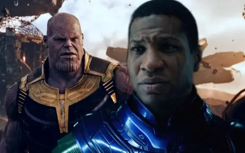 Thanos i Kang, dwaj potężni złoczyńcy, stoją obok siebie, gotowi na podbój wszechświata.