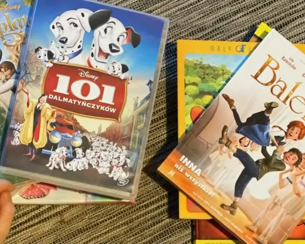 Kolekcja fajne filmy dla dzieci: "101 Dalmatyńczyków", "Zaplątani" i "Balerina".