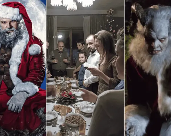 Mikołaj Roznerski w filmach: groźny Święty Mikołaj, wigilijna kolacja i demoniczny Krampus.