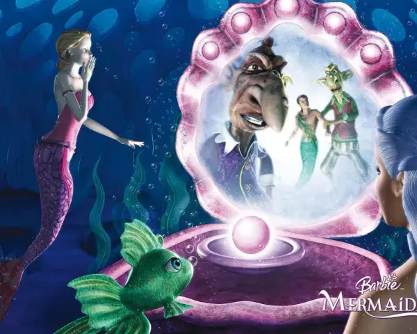 Barbie odkrywa podwodną tajemnicę w magicznym lustrze, gdzie widzi dziwne stworzenia.
