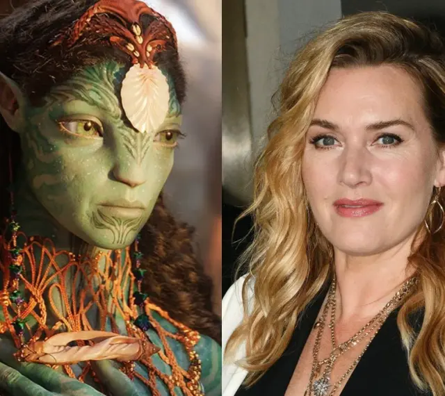 Obok siebie Na'vi z filmu Avatar i Kate Winslet, która wciela się w Ronal. To część obsady Avatar.