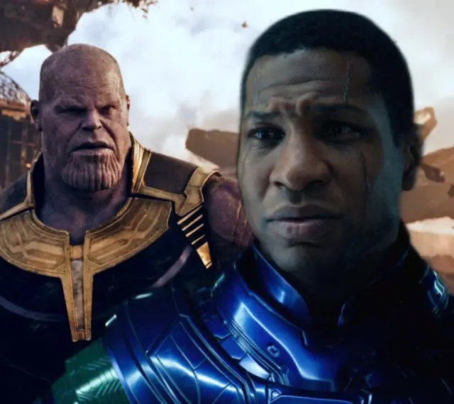Thanos i Kang, dwaj potężni złoczyńcy, stoją obok siebie, gotowi na podbój wszechświata.