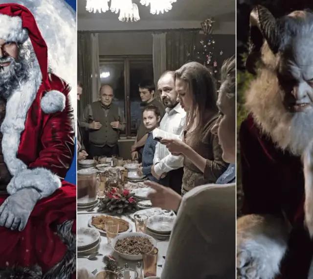 Mikołaj Roznerski w filmach: groźny Święty Mikołaj, wigilijna kolacja i demoniczny Krampus.