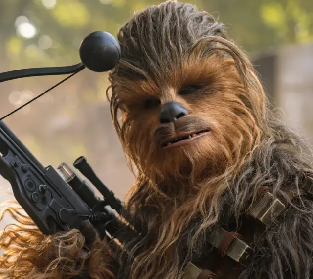 Wookiee czubaka z blasterem w ręku, gotowy do akcji.