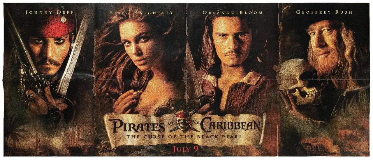 Johnny Depp, Keira Knightley, Orlando Bloom i Geoffrey Rush na plakacie 