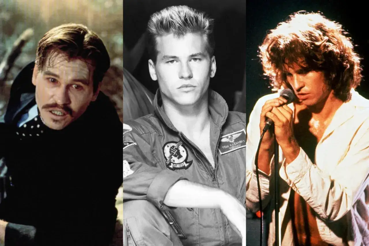 Val Kilmer w rolach z filmów: tajemniczy mężczyzna, pilot Iceman i Jim Morrison.