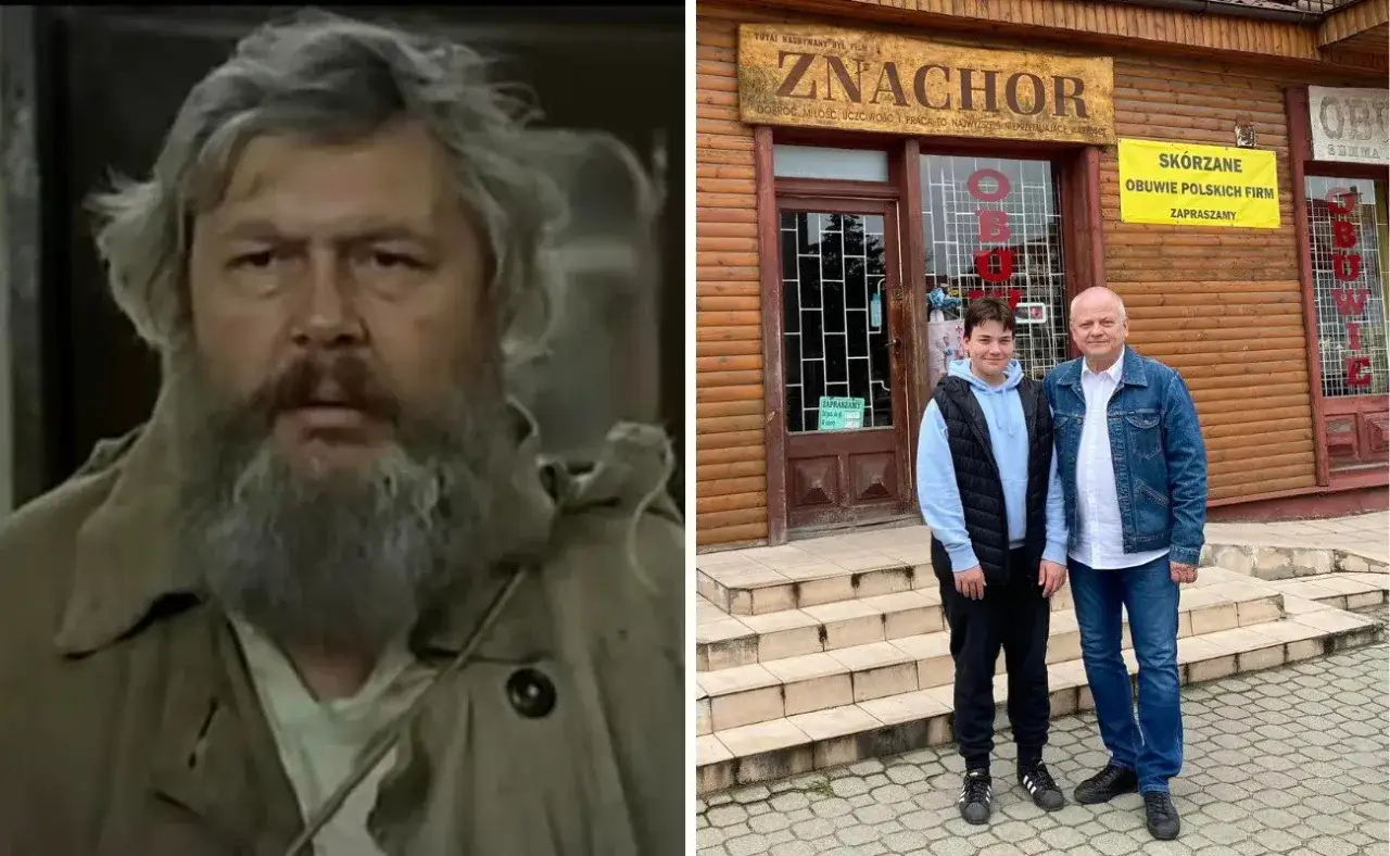 Dwóch mężczyzn przed sklepem 