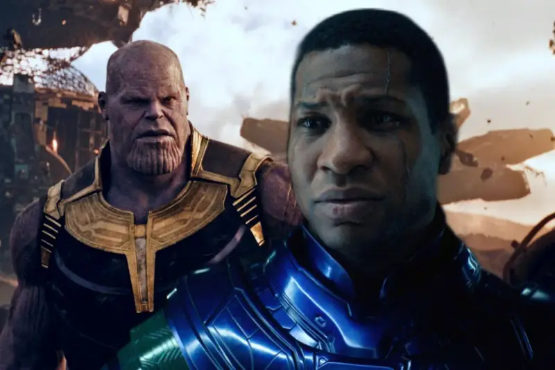 Thanos i Kang, dwaj potężni złoczyńcy, stoją obok siebie, gotowi na podbój wszechświata.
