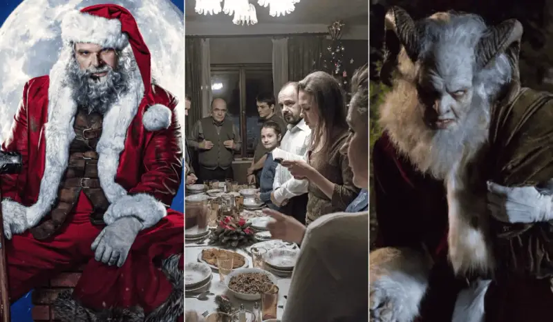 Mikołaj Roznerski w filmach: groźny Święty Mikołaj, wigilijna kolacja i demoniczny Krampus.